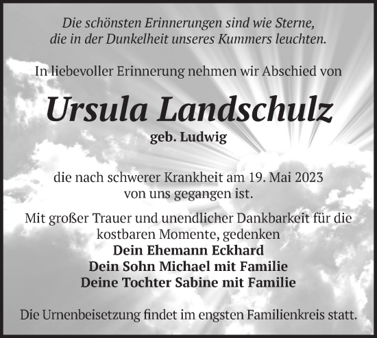 Traueranzeige von Ursula Landschulz von Märkische Oderzeitung