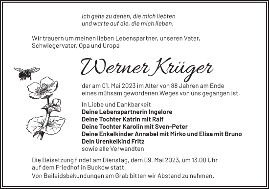 Traueranzeige von Werner Krüger von Märkische Oderzeitung