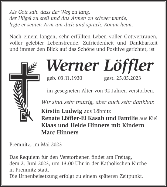 Anzeige Werner Löffler