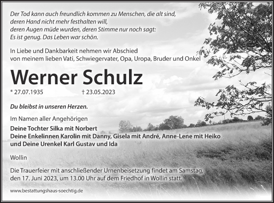 Anzeige Werner Schulz