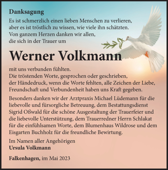 Traueranzeige von Werner Volkmann von Märkische Oderzeitung