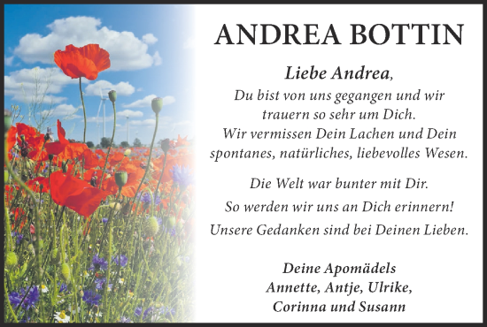 Traueranzeige von Andrea Bottin von Märkische Oderzeitung