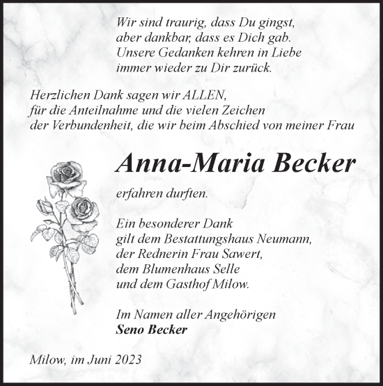 Traueranzeige von Anna-Maria Becker von Märkische Oderzeitung