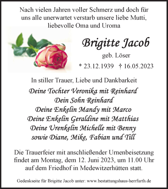 Traueranzeige von Brigitte Jacob von Märkische Oderzeitung