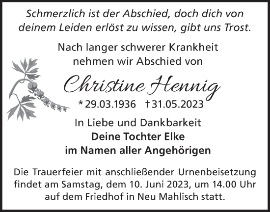 Anzeige Christine Hennig