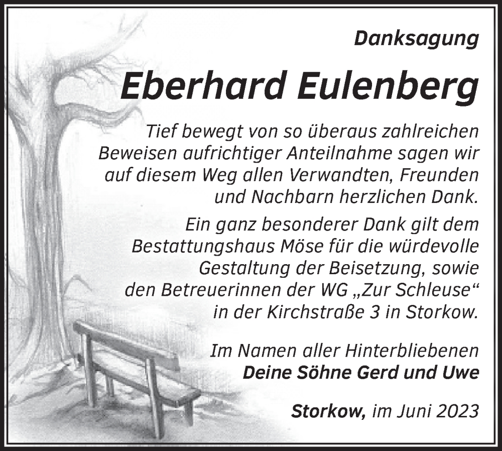  Traueranzeige für Eberhard Eulenberg vom 24.06.2023 aus Märkische Oderzeitung