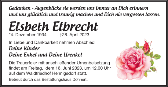 Traueranzeige von Elsbeth Elbrecht von Märkische Oderzeitung