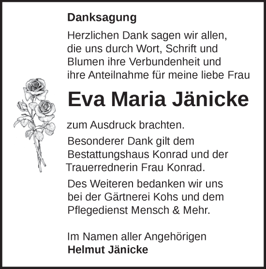 Traueranzeige von Eva Maria Jänicke von Märkische Oderzeitung