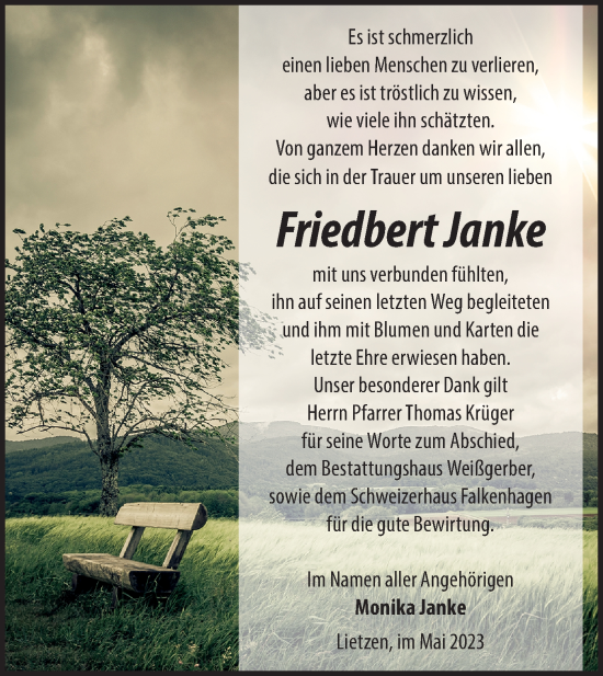 Traueranzeige von Friedbert Janke von Märkische Oderzeitung