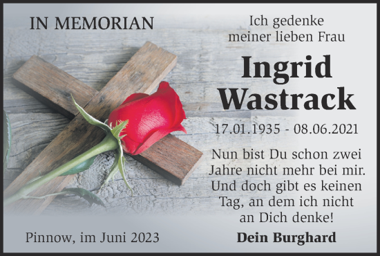 Traueranzeige von Ingrid Wastrack von Märkische Oderzeitung