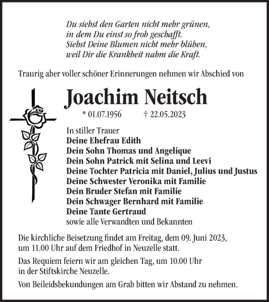 Traueranzeige von Joachim Neitsch von Märkische Oderzeitung