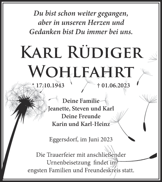 Traueranzeige von Karl Rüdiger Wohlfahrt von Märkische Oderzeitung