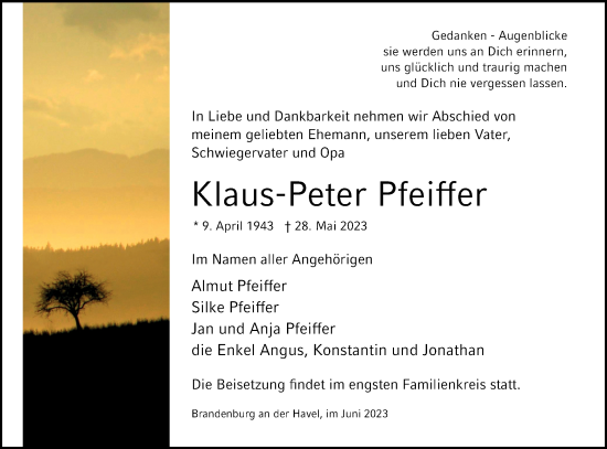 Anzeige Klaus-Peter Pfeiffer