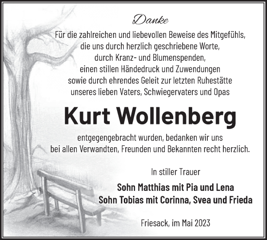 Traueranzeige von Kurt Wollenberg von Märkische Oderzeitung