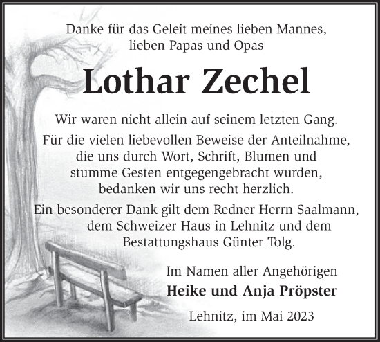 Traueranzeige von Lothar Zechel von Märkische Oderzeitung