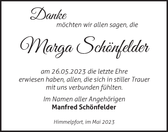 Anzeige Marga Schönfelder