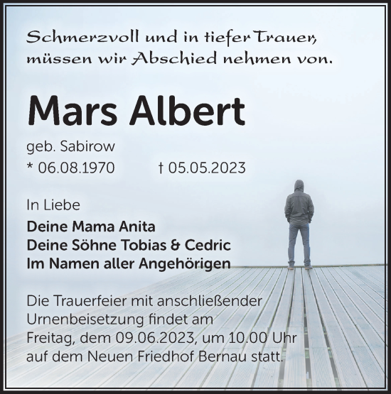 Traueranzeige von Mars Albert von Märkische Oderzeitung