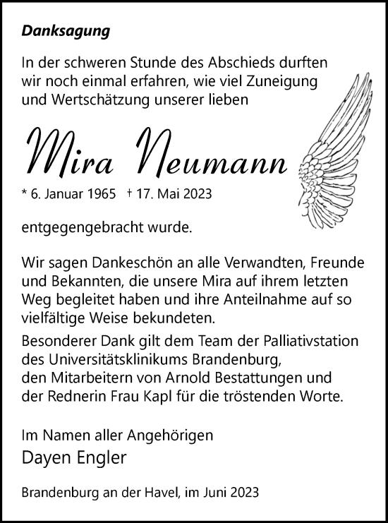 Traueranzeige von Mira Neumann von Märkische Oderzeitung