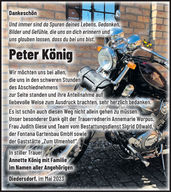 Traueranzeige von Peter König von Märkische Oderzeitung