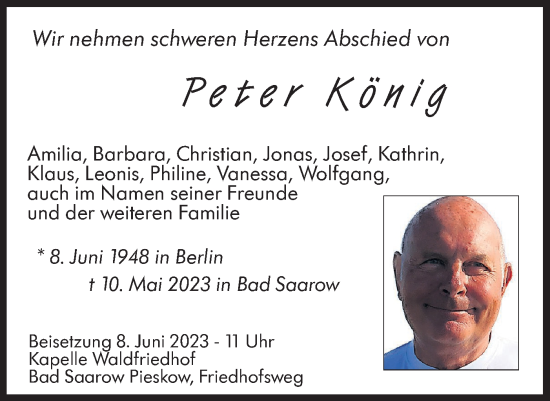 Traueranzeige von Peter König von Märkische Oderzeitung