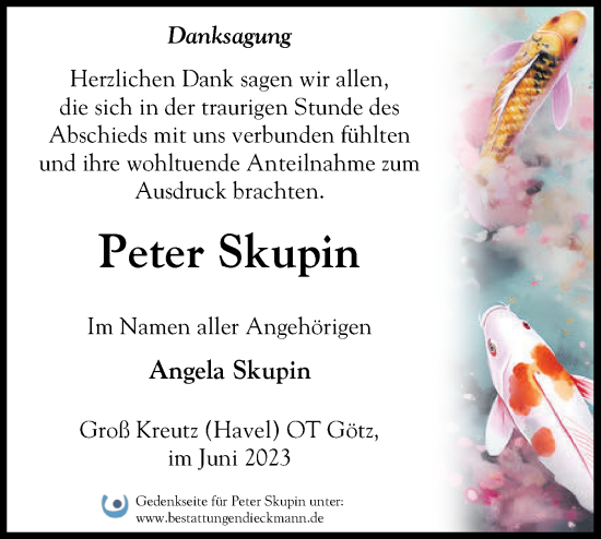 Traueranzeige von Peter Skupin von Märkische Oderzeitung