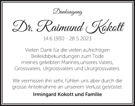 Traueranzeige von Raimund Kokott von Märkische Oderzeitung