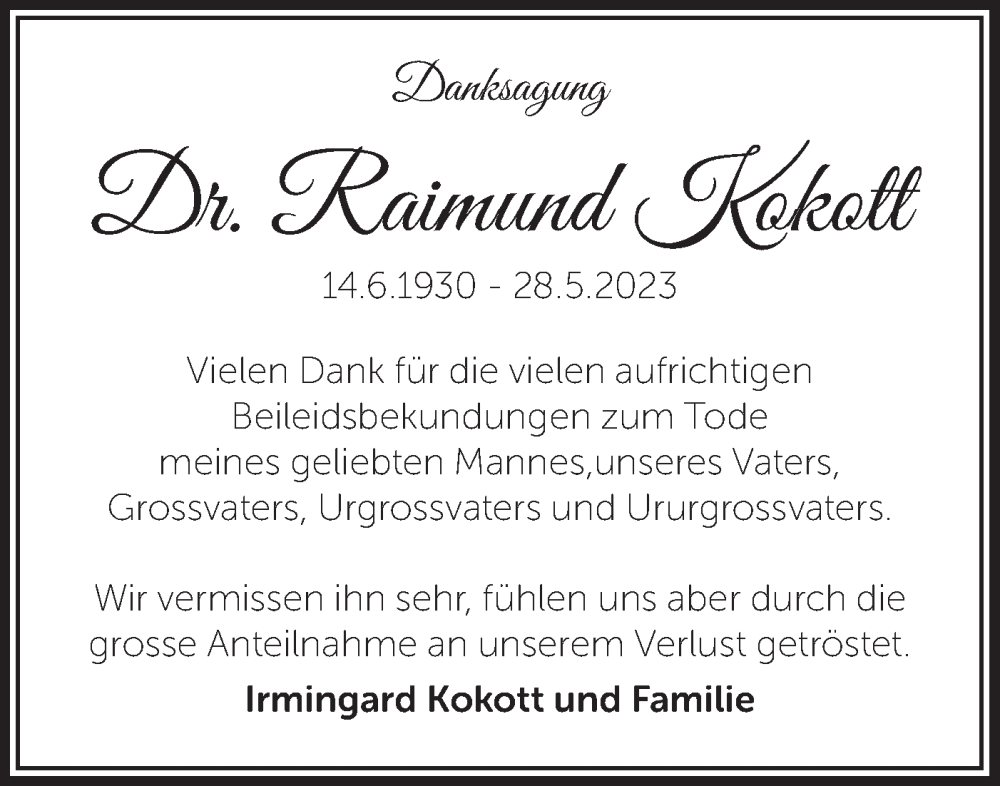  Traueranzeige für Raimund Kokott vom 24.06.2023 aus Märkische Oderzeitung