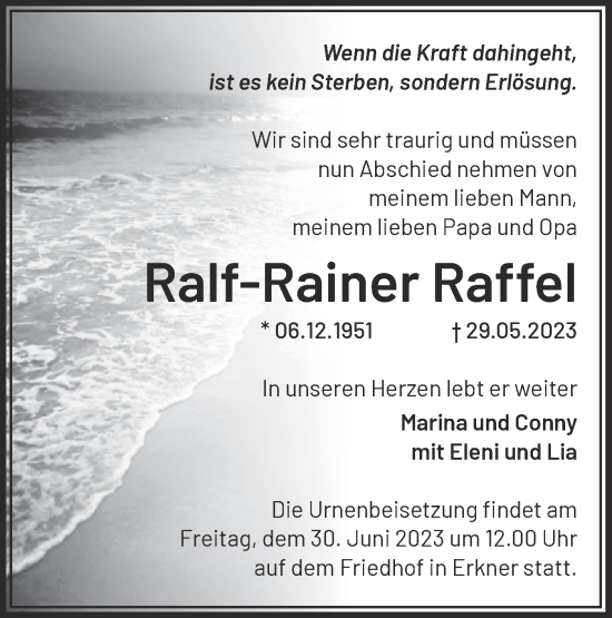 Traueranzeige von Ralf-Rainer Raffel von Märkische Oderzeitung