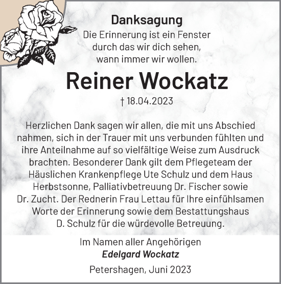 Traueranzeige von Reiner Wockatz von Märkische Oderzeitung