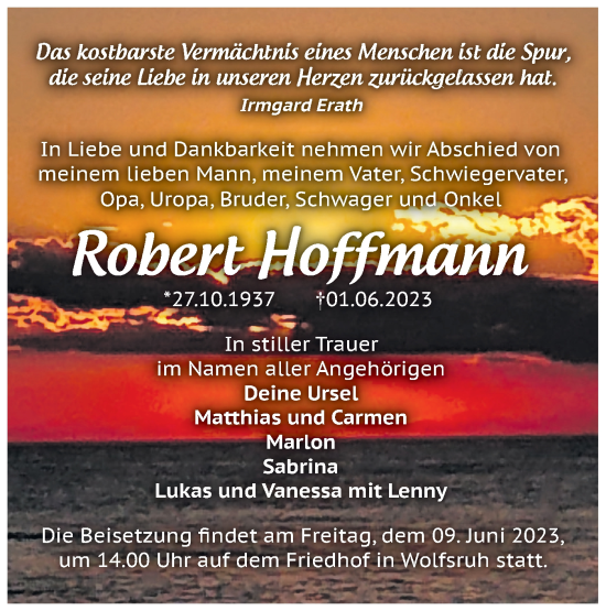Anzeige Robert Hoffmann