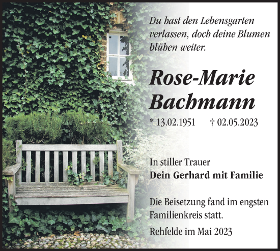 Traueranzeige von Rose-Marie Bachmann von Märkische Oderzeitung