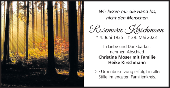 Anzeige Rosemarie Kirschmann