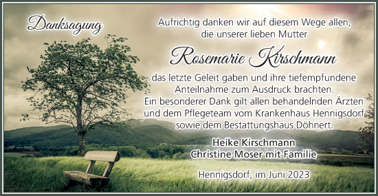 Traueranzeige von Rosemarie Kirschmann von Märkische Oderzeitung