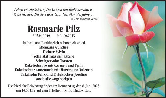 Anzeige Rosmarie Pilz