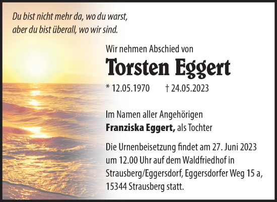 Traueranzeige von Torsten Eggert von Märkische Oderzeitung