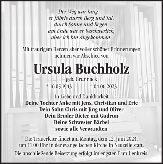 Anzeige Ursula Buchholz