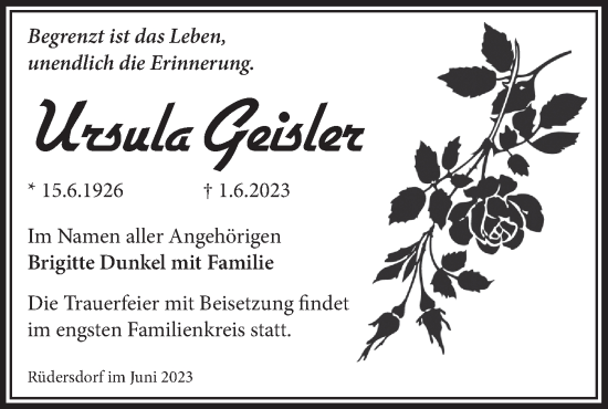 Anzeige Ursula Geisler