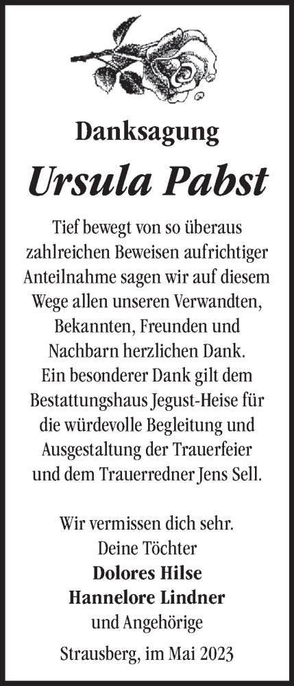 Traueranzeige von Ursula Pabst von Märkische Oderzeitung