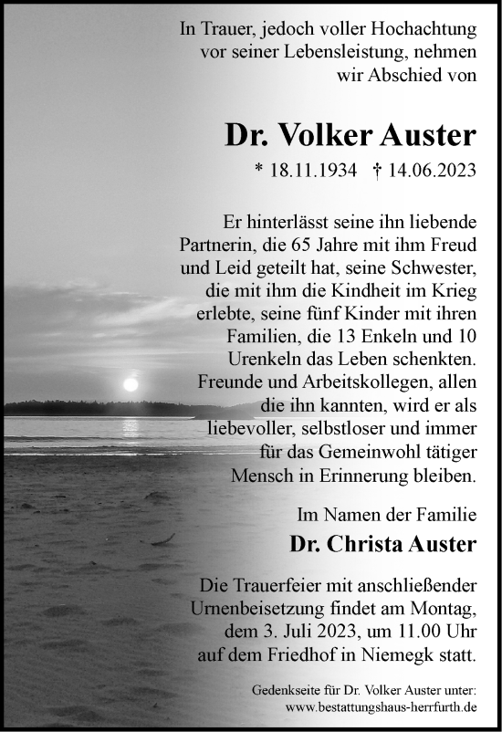 Traueranzeige von Volker Auster von Märkische Oderzeitung