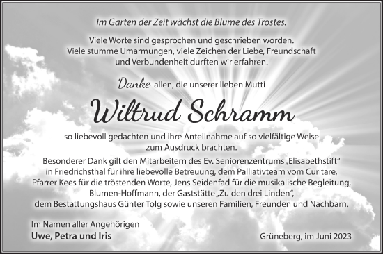 Traueranzeige von Wiltrud Schramm von Märkische Oderzeitung