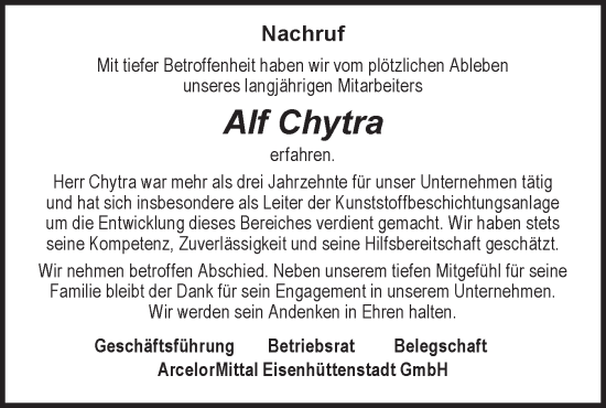 Traueranzeige von Alf Chytra von Märkische Oderzeitung