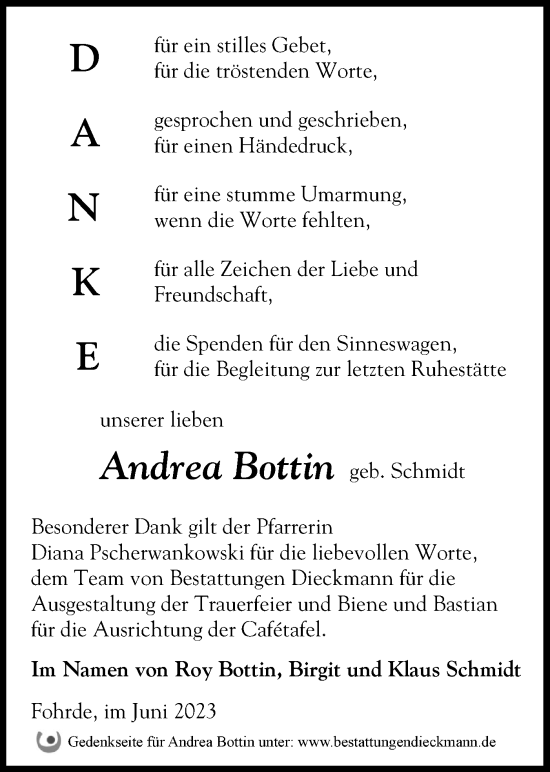 Traueranzeige von Andrea Bottin von Märkische Oderzeitung