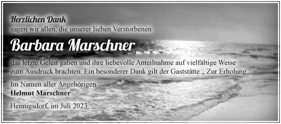 Traueranzeige von Barbara Marschner von Märkische Oderzeitung