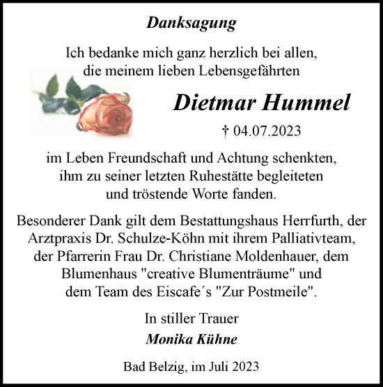 Traueranzeige von Dietmar Hummel von Märkische Oderzeitung