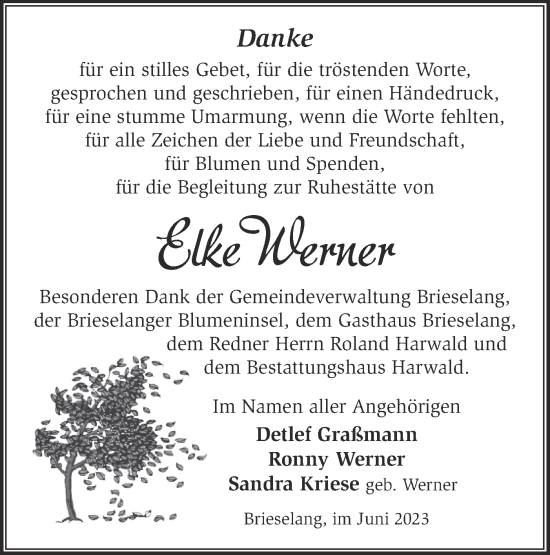 Traueranzeige von Elke Werner von Märkische Oderzeitung