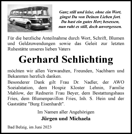 Traueranzeige von Gerhard Schlichting von Märkische Oderzeitung