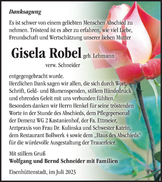 Traueranzeige von Gisela Robel von Märkische Oderzeitung