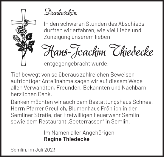 Traueranzeige von Hans-Joachim Thiedecke von Märkische Oderzeitung