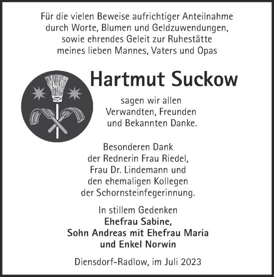 Traueranzeige von Harmut Suckow von Märkische Oderzeitung