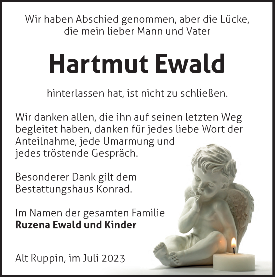 Traueranzeige von Hartmut Ewald von Märkische Oderzeitung